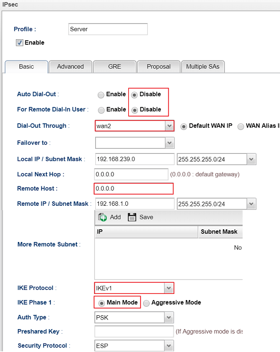 configure VPN server dial in settings without specifying remote IP